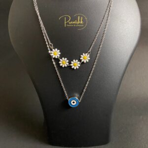 Evil Eye With Daisy Flower Pendant
