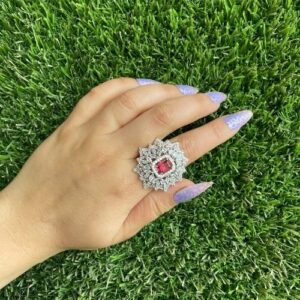 Silver-Plated White AD-Studded Adjustable Finger Ring