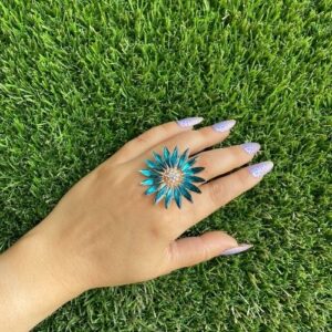 Marquise Cut Blue Flower Design Ring